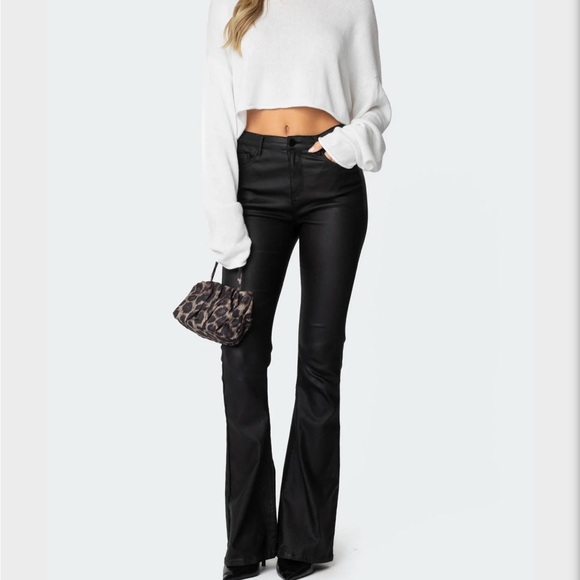 Edikted Luna Faux Leather Flare Jeans - Picture 1 of 4